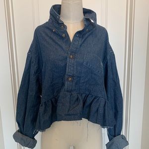 urban outfitters denim peplum button down